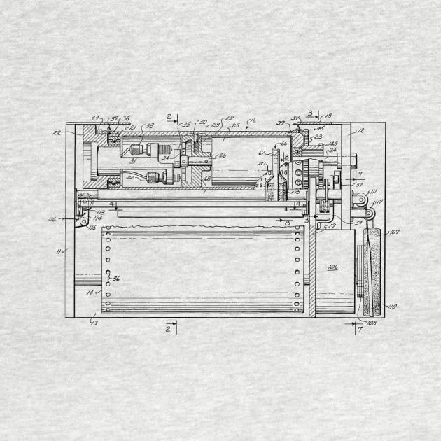 Driving and supporting means for high speed printing drum Vintage Patent Hand Drawing by TheYoungDesigns